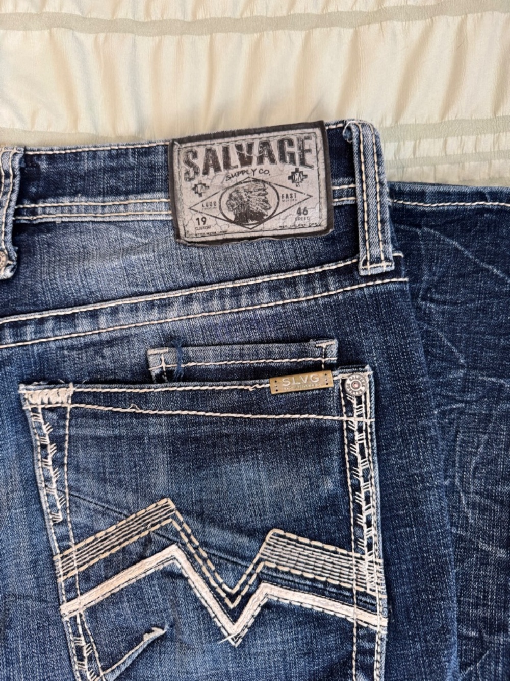 Buckle Salvage SLVG Mayhem Bootcut Jeans Mens 34x33 Distressed Medium Wash - Picture 4 of 5